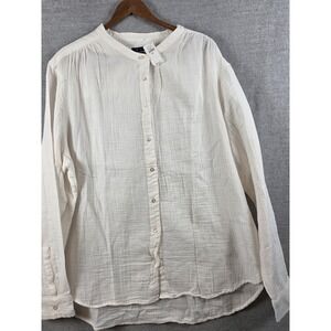 Gap Women's 2XL White Crinkle Gauze Shirt Long Sleeve Button Up Boho Flowy NEW